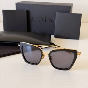 New! Valentino V DAYDREAM |I VLS 165A, Black and Gold Women's Cat Eye Sunglasses